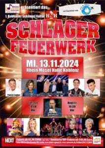 "Schlager Feuerwerk" in Koblenz mit Vincent Gross, Patrick Lindner uvm. ABGESAGT! » Schlager Feuerwerk "Schlager Feuerwerk" in Koblenz mit Vincent Gross, Patrick Lindner uvm. ABGESAGT! » Schlager Feuerwerk
