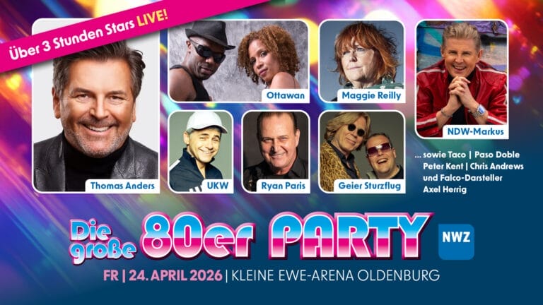 „Die große 80er Party“ mit Thomas Anders, Chris Andrews uvm. wird DIE Zeitreise in Oldenburg!