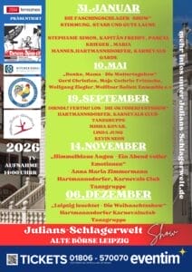 Event-Tipp: "Julians Schlagerwelt" - 2026 gibt es gleich mehrere Gelegenheiten, dabei zu sein! » Julians Schlagerwelt Purple Blue Night Carnival Flyer